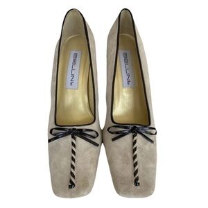 Bellini Vintage Suede Romance Pumps Beige Bow Detail Women's Size 7M
